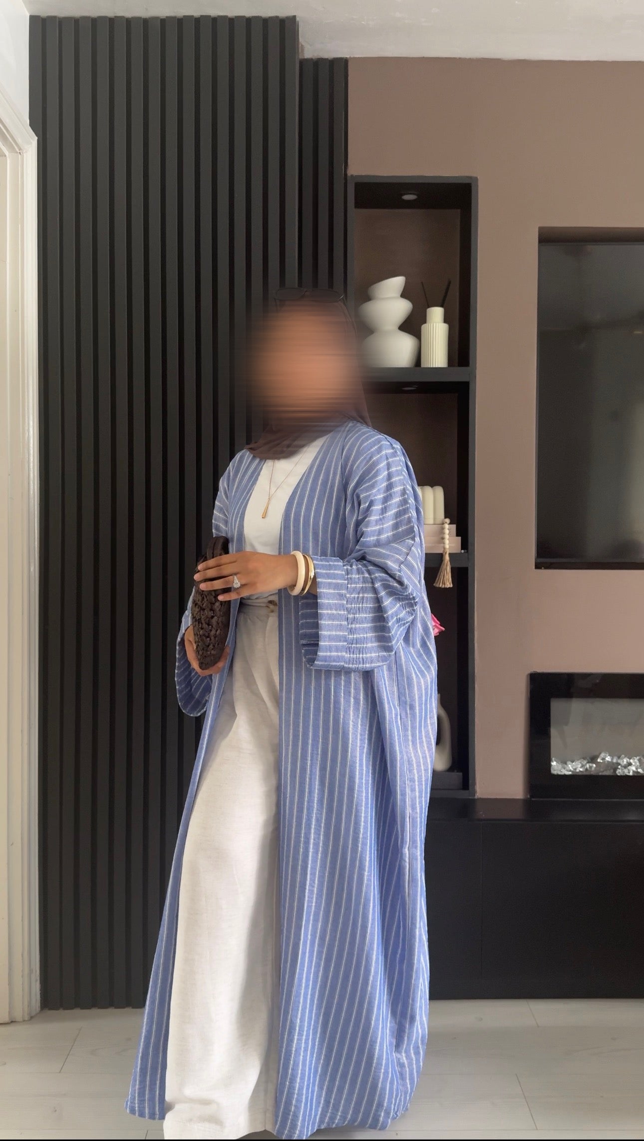 Cotton-Linen Stripe Abaya | Blue Haze
