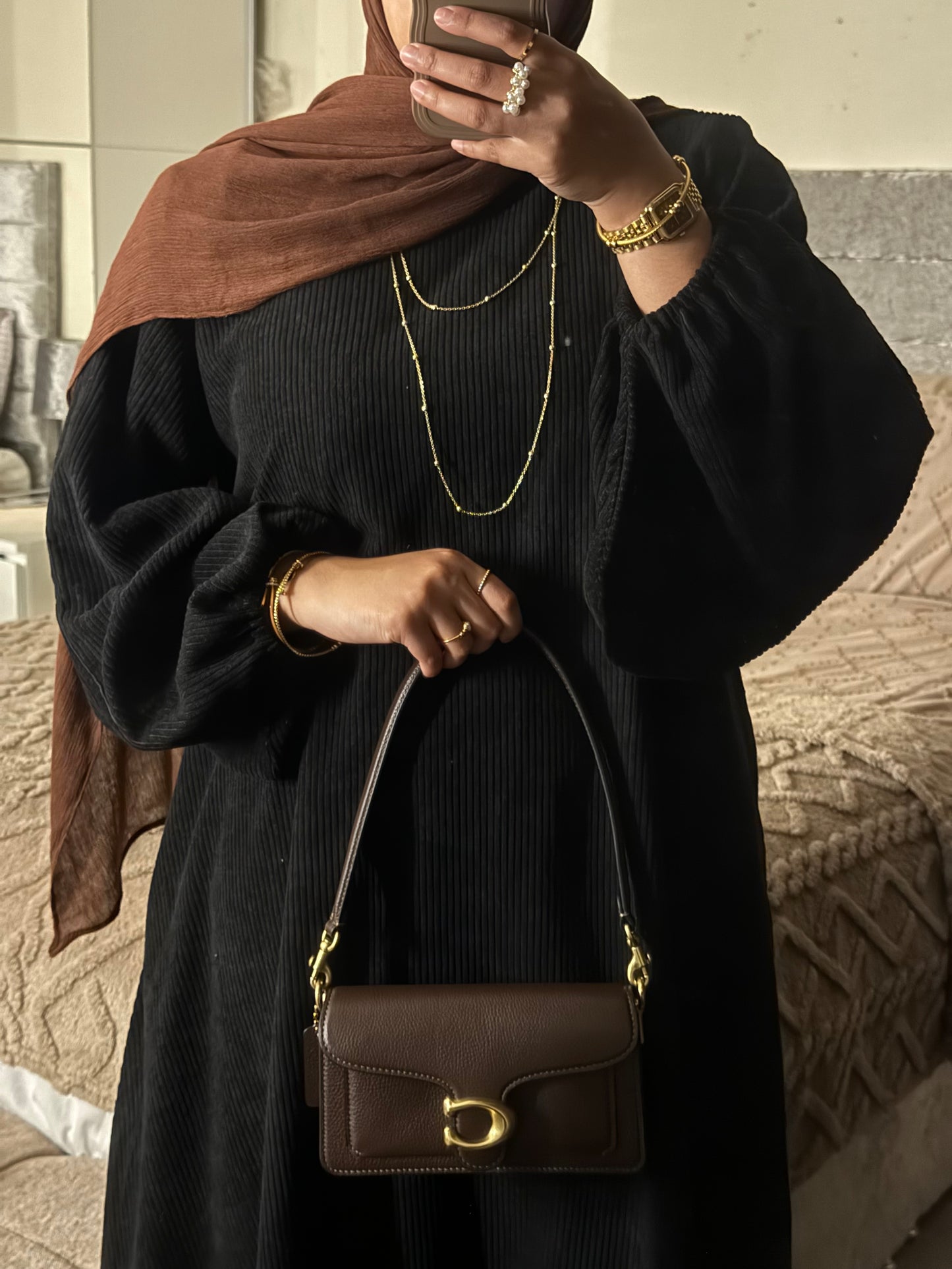 Corduroy Abaya BLACK