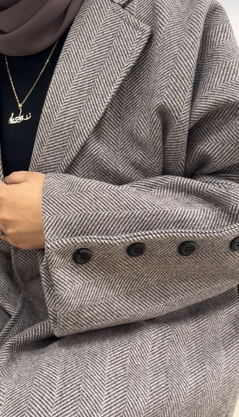 Aaliyah Wool-Blend Blazer abaya Coat