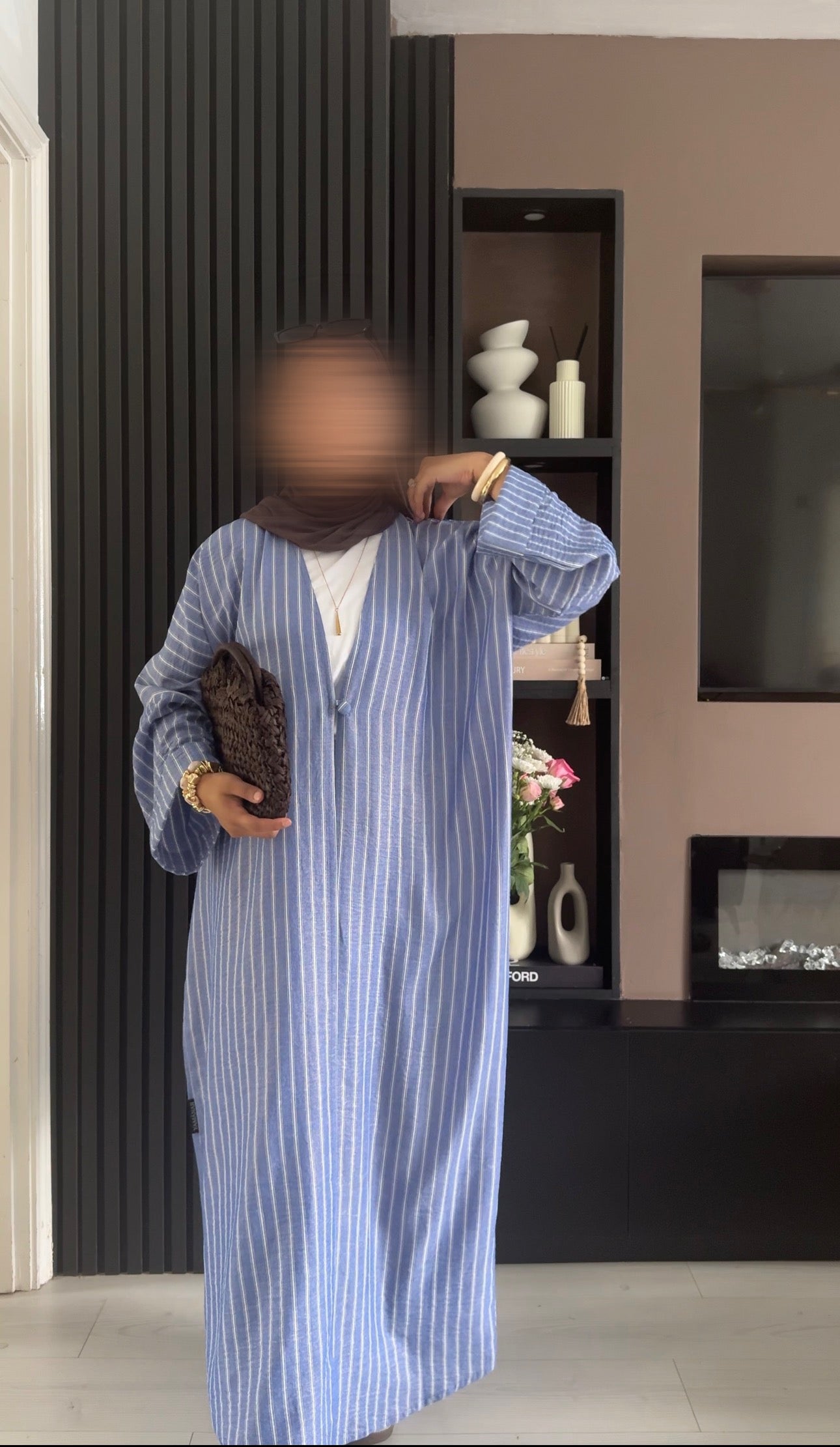Cotton-Linen Stripe Abaya | Blue Haze