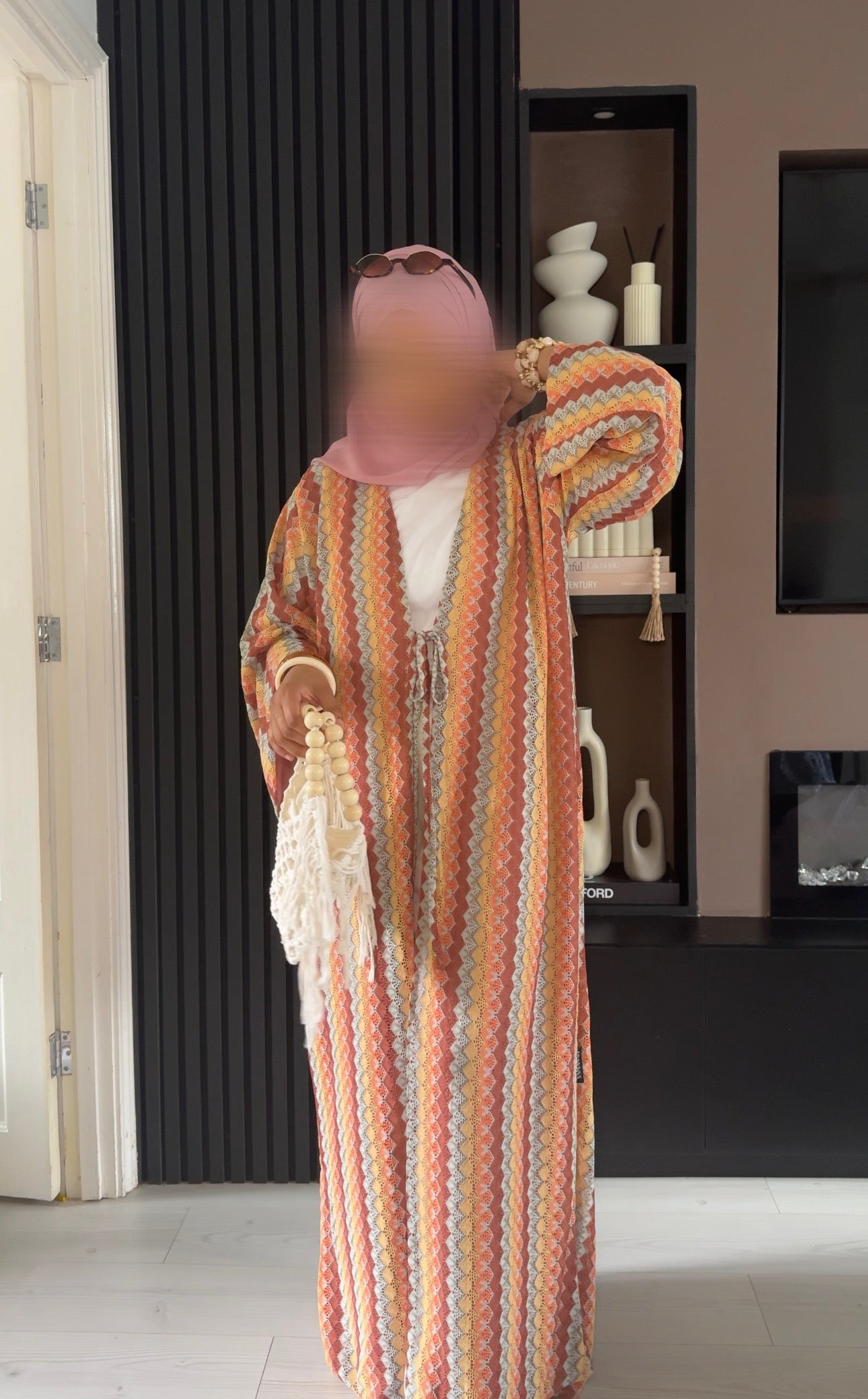 Breathable Stripe Knitted Summer Beach Abaya