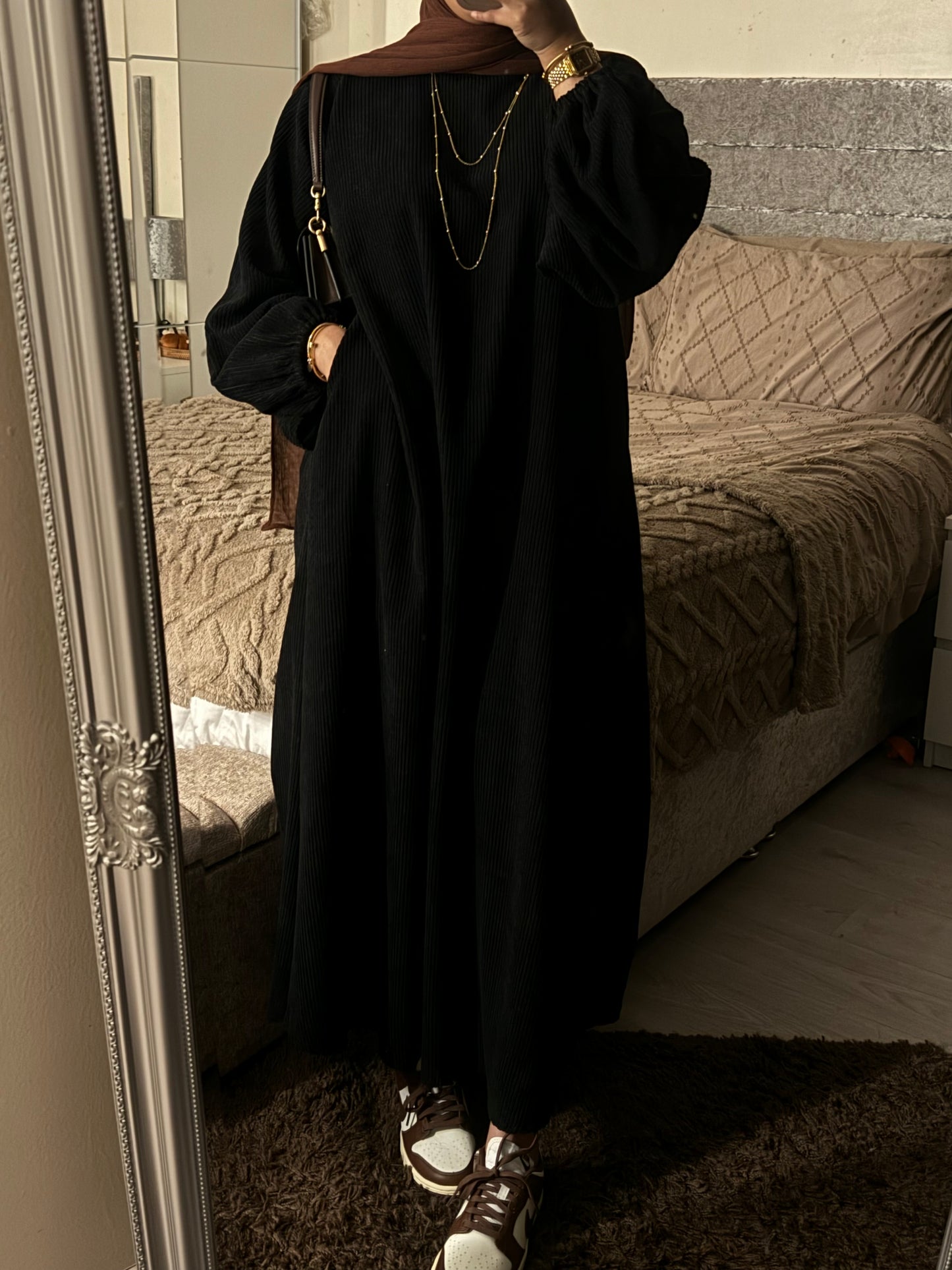 Corduroy Abaya BLACK