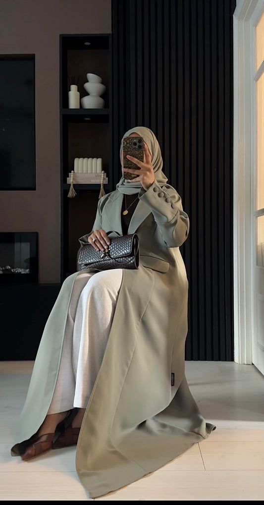 Aaliyah Tailored Blazer Abaya | Sage Mist