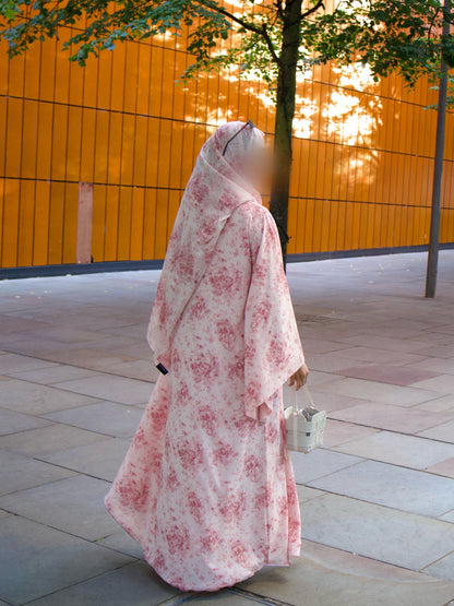 Soleil | Rose Mist | Floral Print Chiffon Abaya