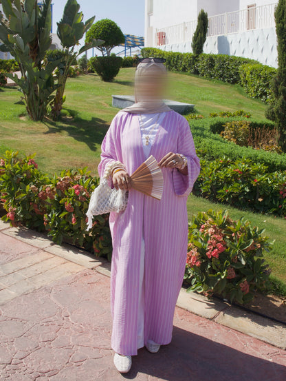 Cotton-Linen Stripe Abaya | Lilac Blush
