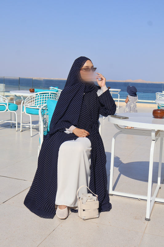 Polka Dot Chiffon Lace Wrap Abaya