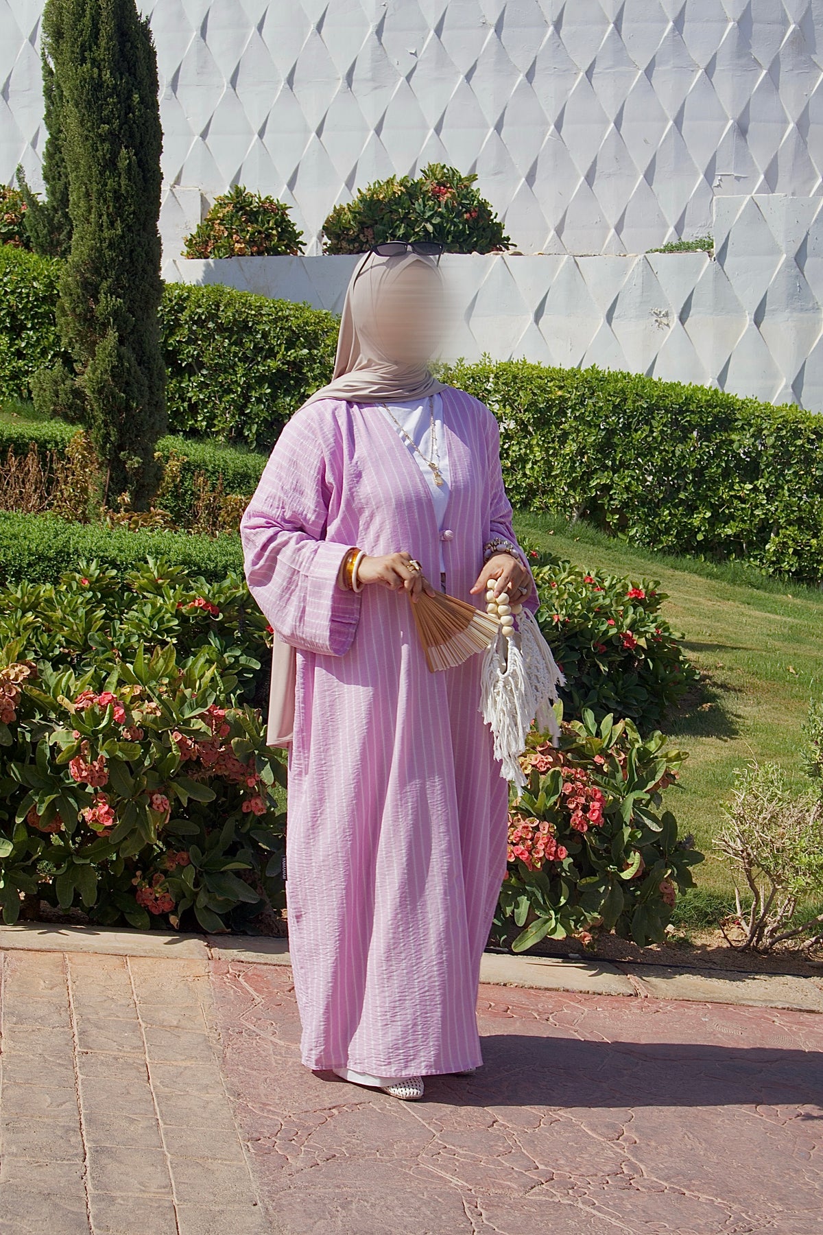 Cotton-Linen Stripe Abaya | Lilac Blush