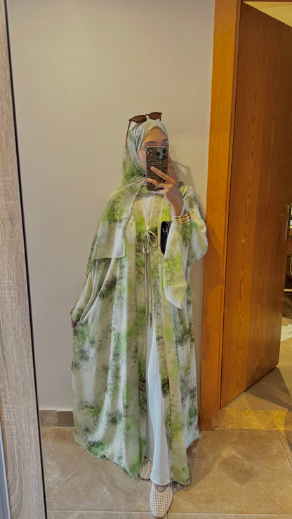 Soleil | Willow Mist | Chiffon Print Abaya