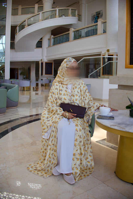 Soleil | Buttercup Bloom | Floral Print Chiffon Abaya