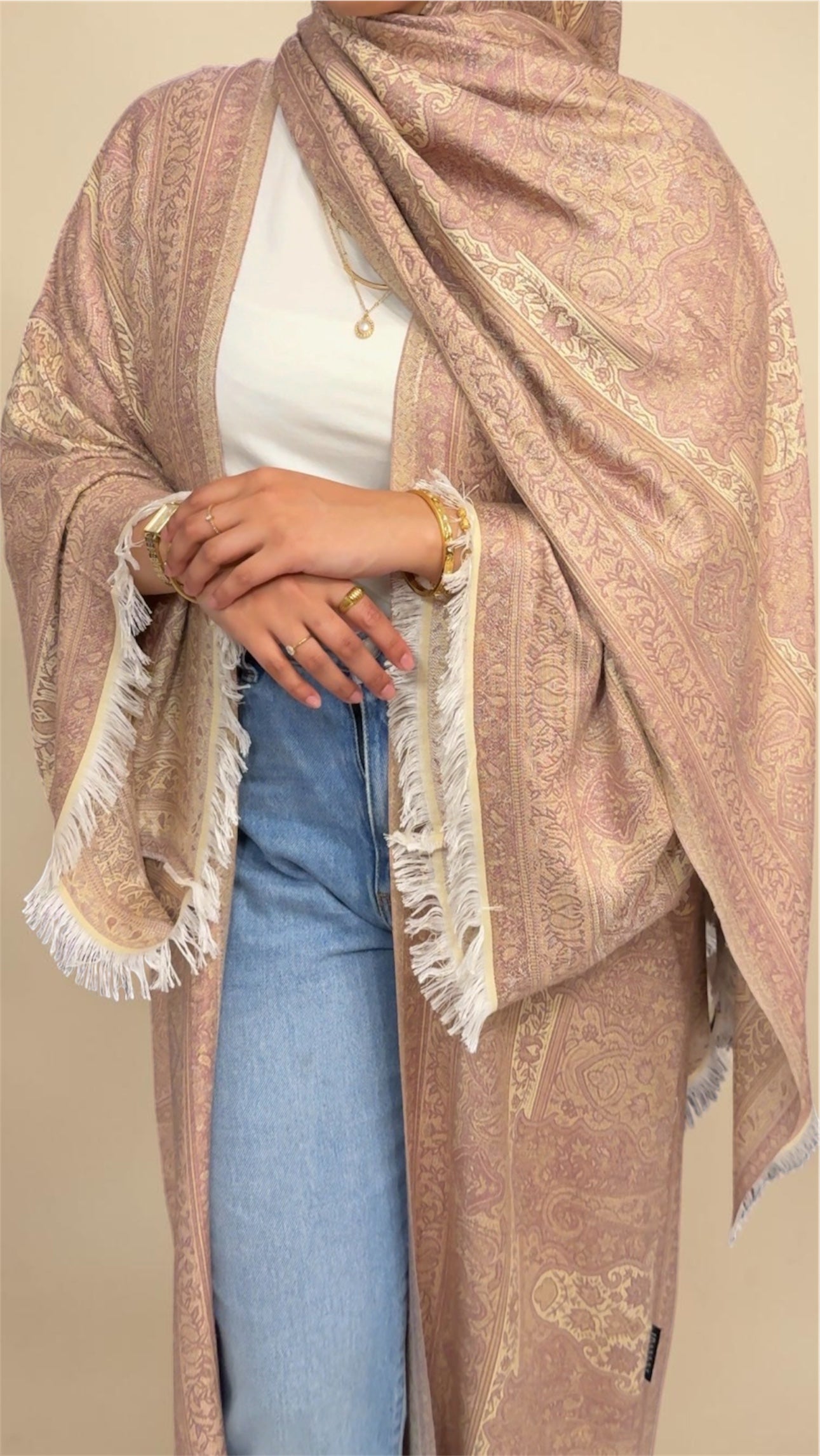 Pashmina Abaya | Golden Blush (3-Piece Set)