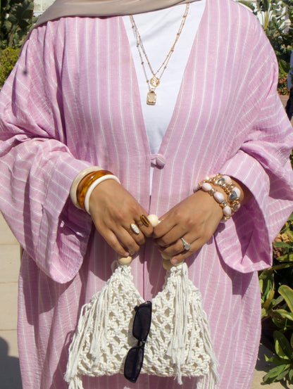 Cotton-Linen Stripe Abaya | Lilac Blush