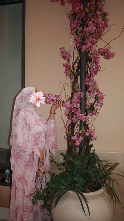 Soleil | Rose Mist | Floral Print Chiffon Abaya