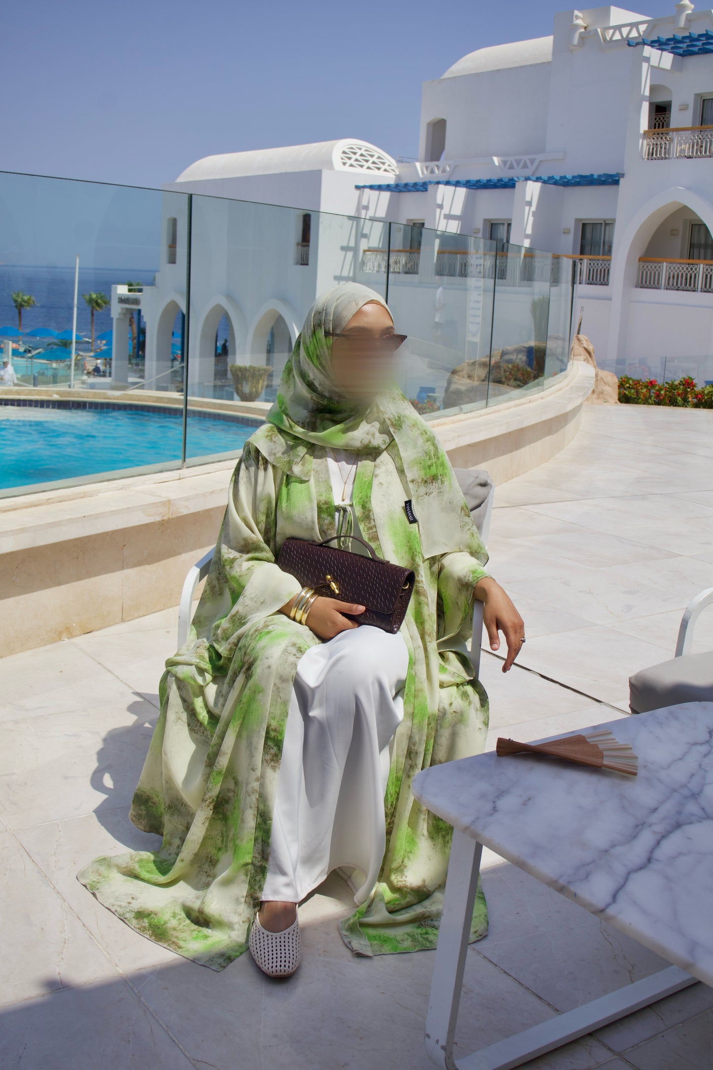 Soleil | Willow Mist | Chiffon Print Abaya