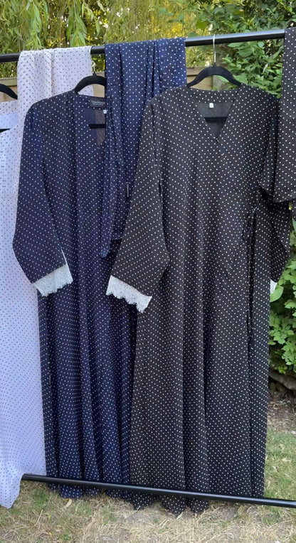 Polka Dot Chiffon Lace Wrap Abaya