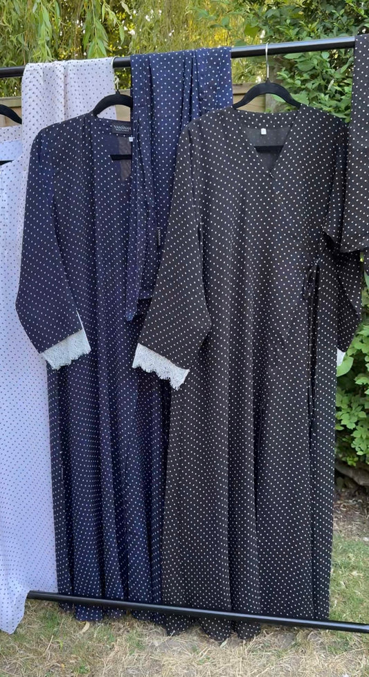 Polka Dot Chiffon Lace Wrap Abaya