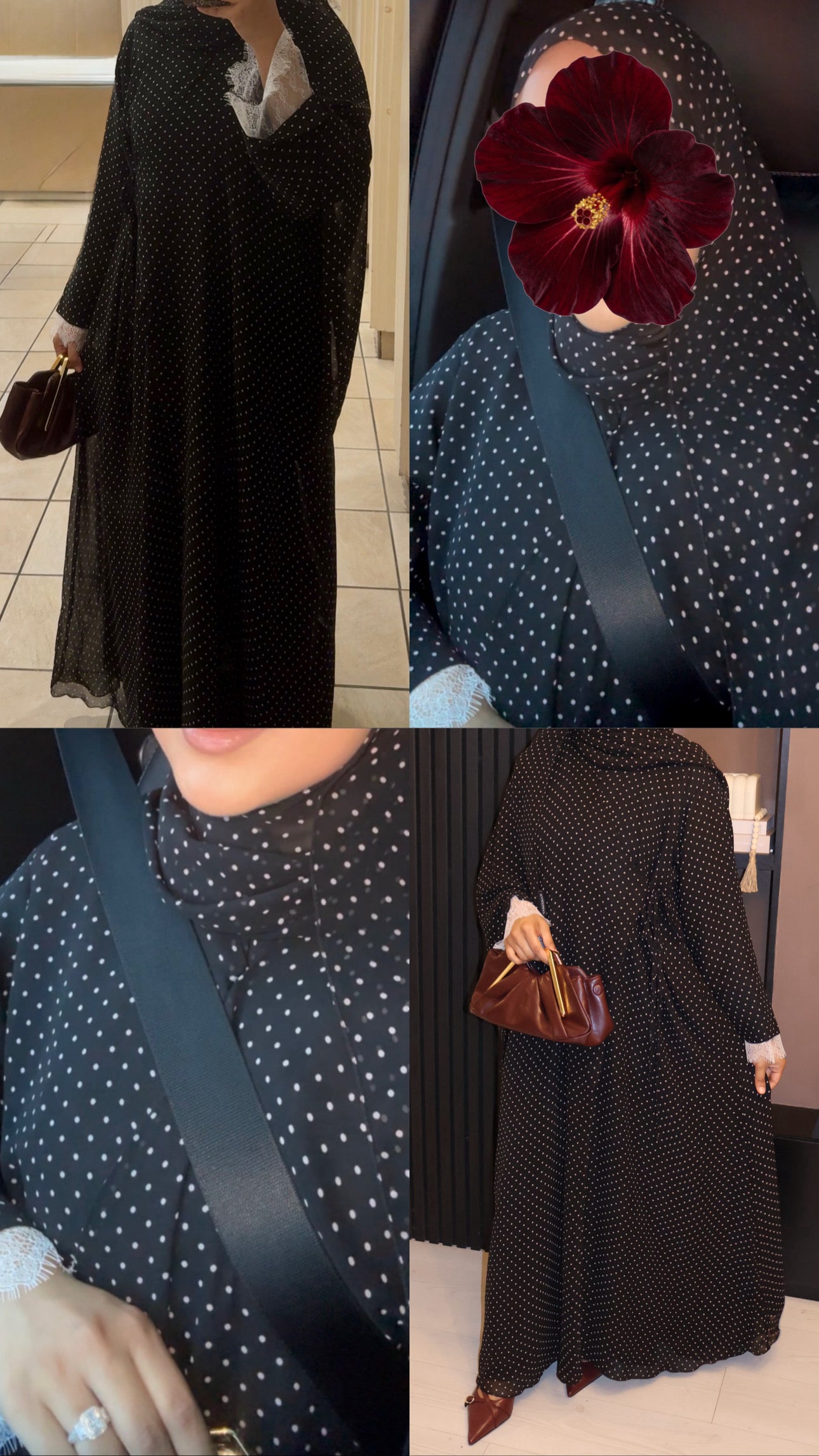 Polka Dot Chiffon Lace Wrap Abaya