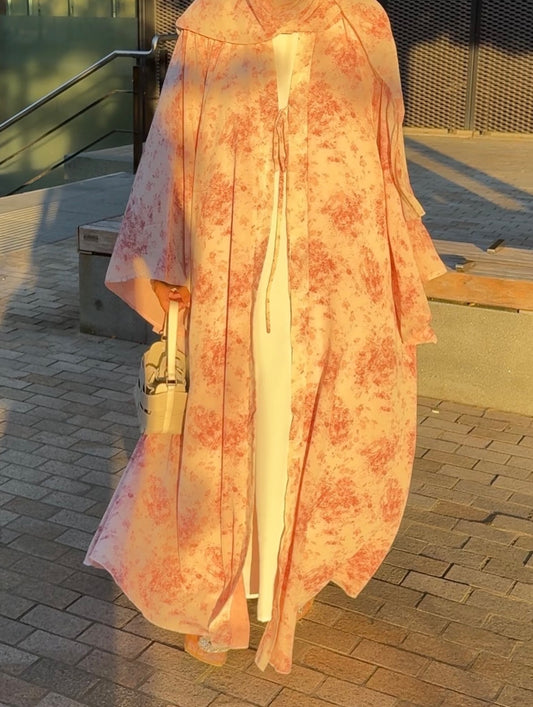 Soleil | Rose Mist | Floral Print Chiffon Abaya
