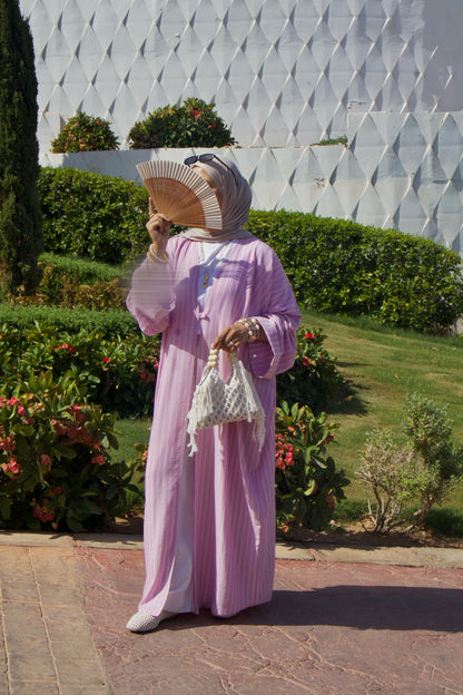 Cotton-Linen Stripe Abaya | Lilac Blush