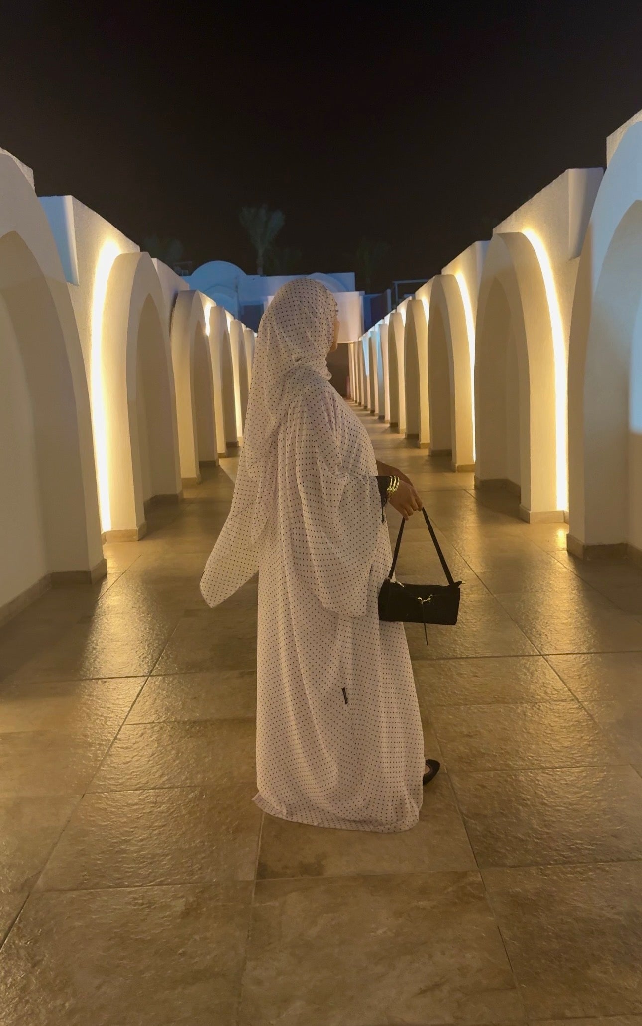 HAWAA | Polka Dot Chiffon Abaya | White
