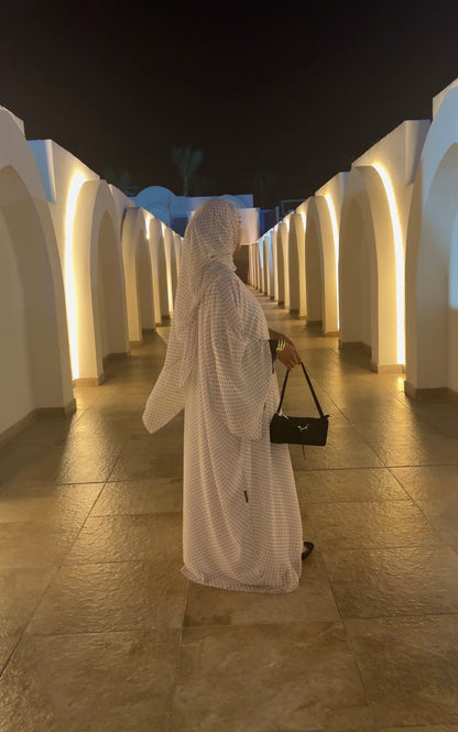 HAWAA | Polka Dot Chiffon Abaya | White