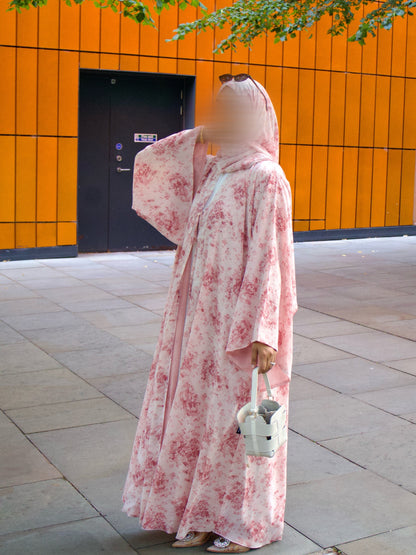 Soleil | Rose Mist | Floral Print Chiffon Abaya