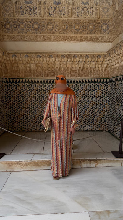 Breathable Stripe Knitted Summer Beach Abaya