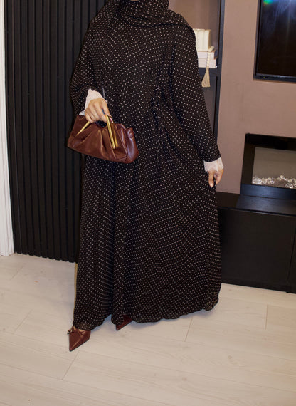 Polka Dot Chiffon Lace Wrap Abaya