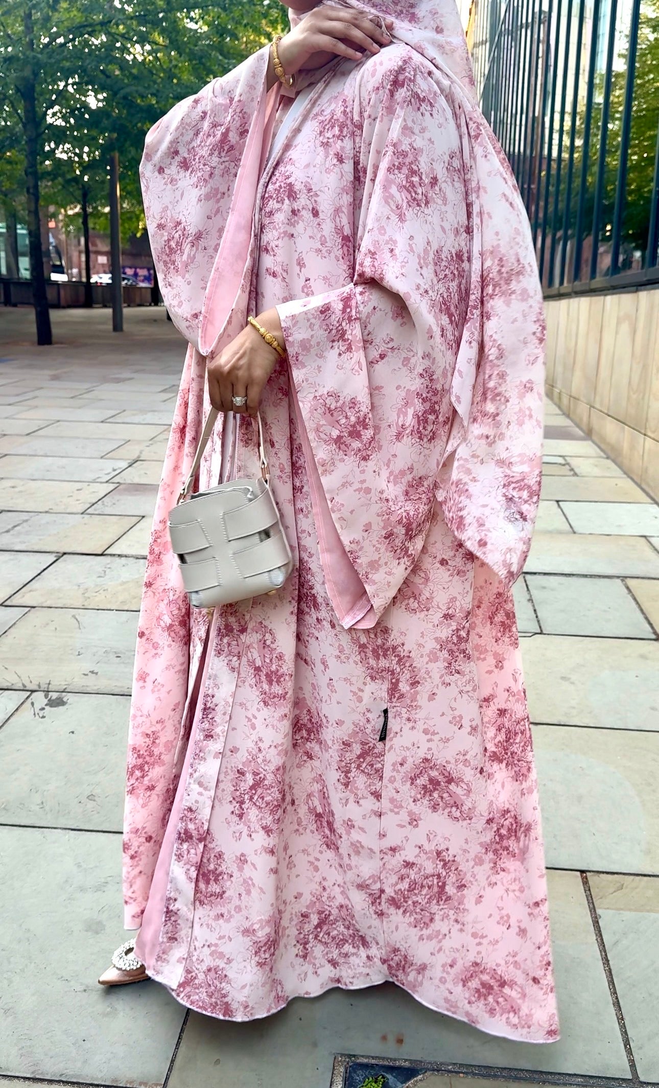 Soleil | Rose Mist | Floral Print Chiffon Abaya
