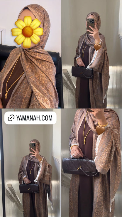 Golden Amber Pashmina Abaya, Inner dress & Matching Chiffon Hijab (NO PASHMINA SHAWL)