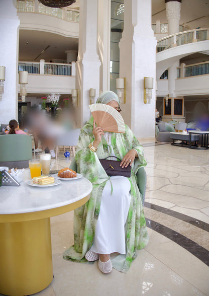 Soleil | Willow Mist | Chiffon Print Abaya