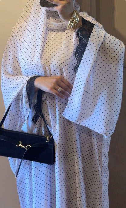 HAWAA | Polka Dot Chiffon Abaya | White