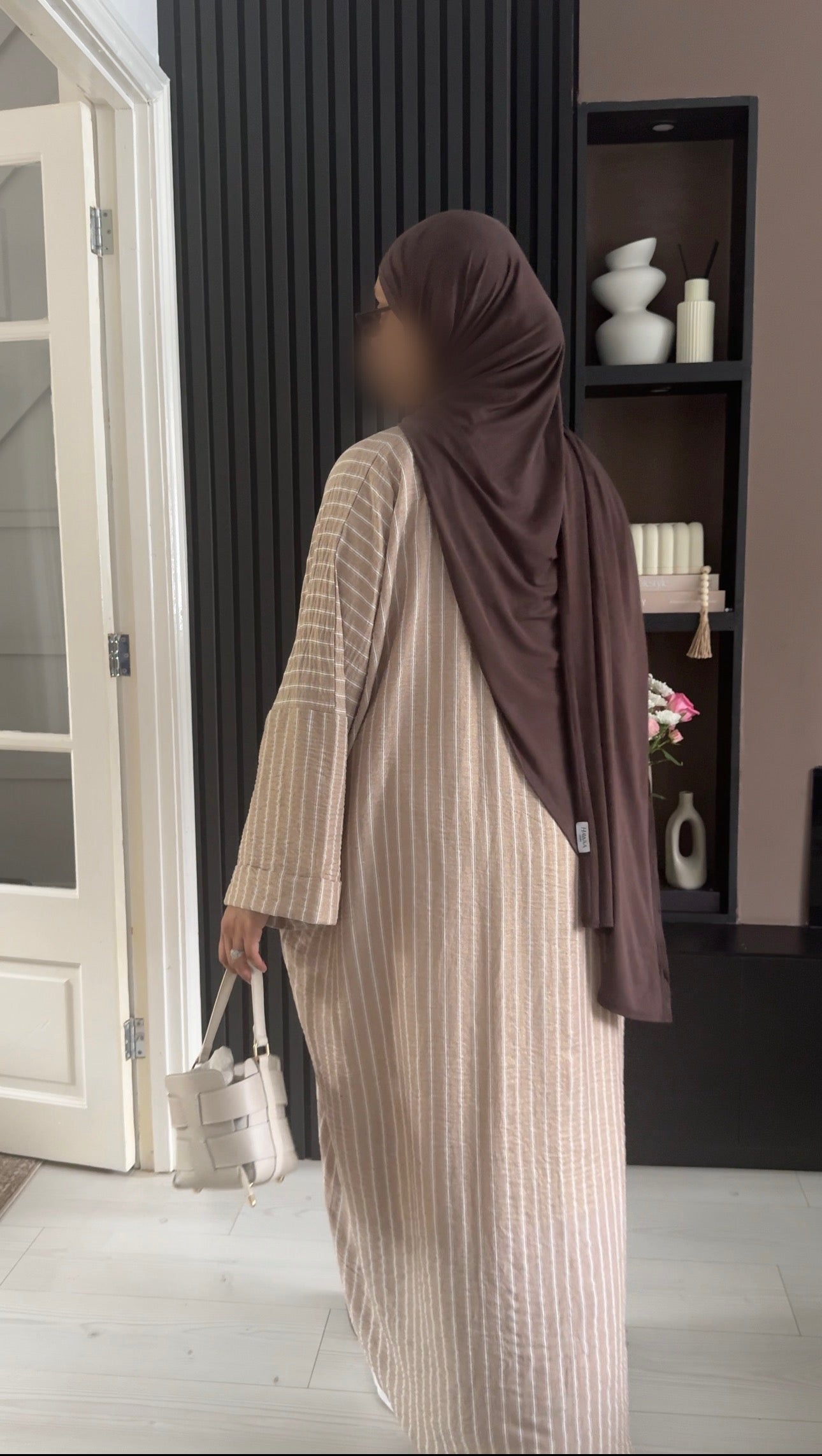 Cotton-Linen Stripe Abaya | Sand Beige