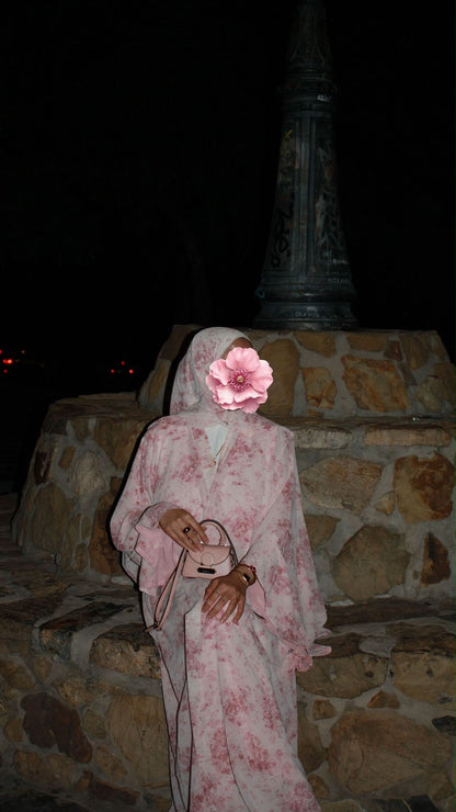 Soleil | Rose Mist | Floral Print Chiffon Abaya