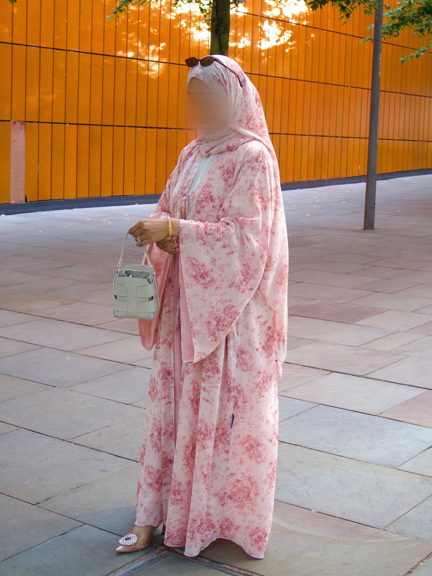 Soleil | Rose Mist | Floral Print Chiffon Abaya