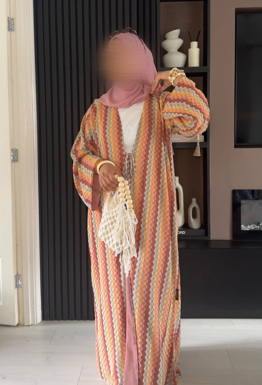 Breathable Stripe Knitted Summer Beach Abaya