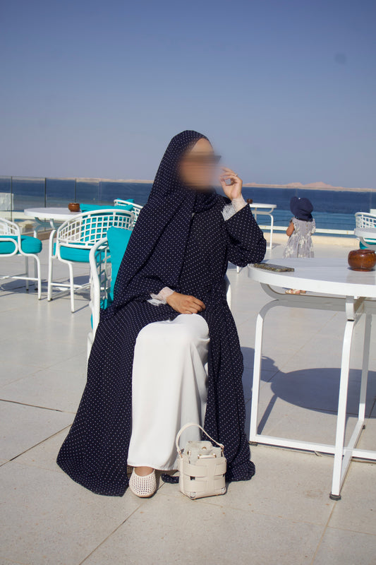 Polka Dot Chiffon Lace Wrap Abaya