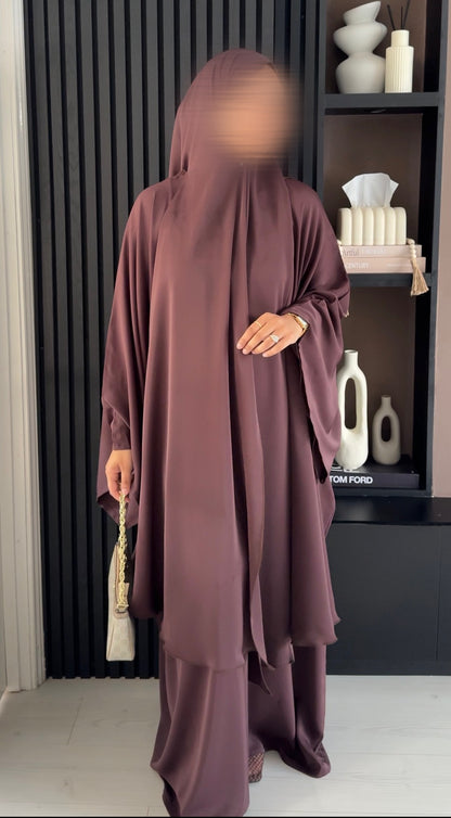 Premium Open Side Khimar | Chocolate Brown with Matching Half Niqab