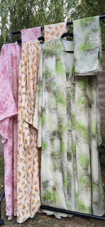 Soleil | Willow Mist | Chiffon Print Abaya
