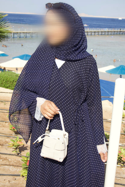 Polka Dot Chiffon Lace Wrap Abaya
