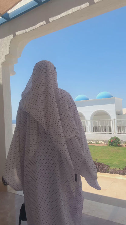 HAWAA | Polka Dot Chiffon Abaya | White