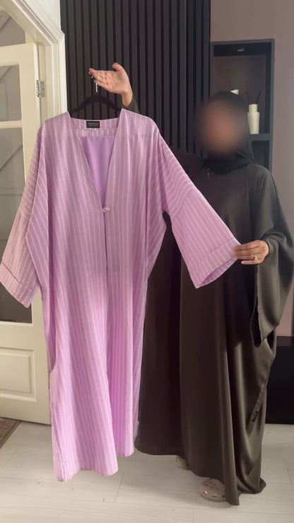Cotton-Linen Stripe Abaya | Lilac Blush