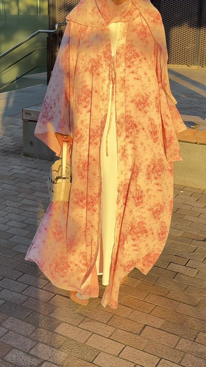 Soleil | Rose Mist | Floral Print Chiffon Abaya