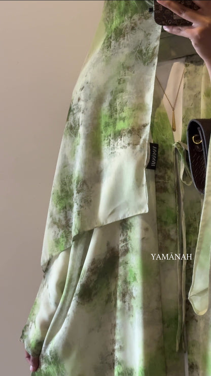 Soleil | Willow Mist | Chiffon Print Abaya